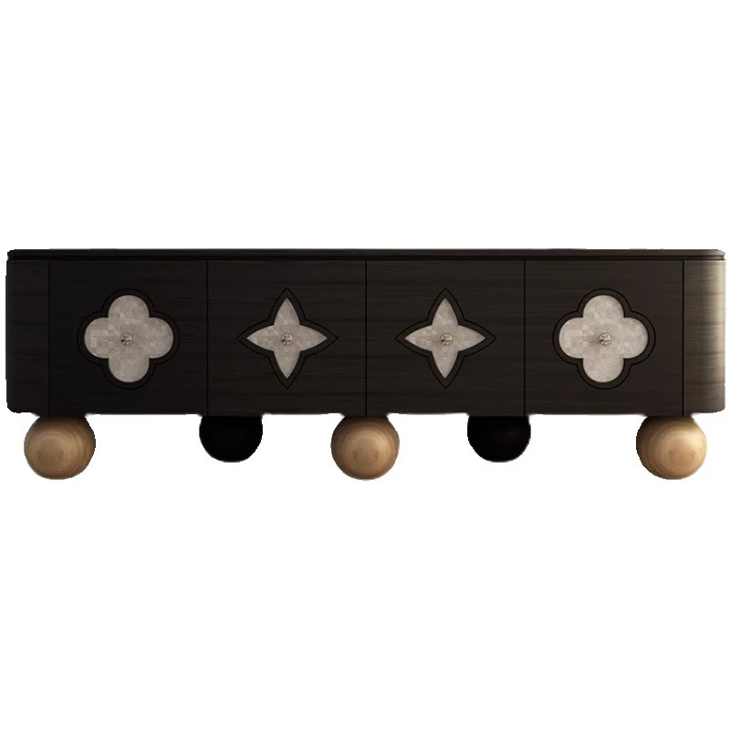 

French retro black four-leaf clover TV cab inet, li ving ro om small apartm ent flo or-to-ceiling lock er