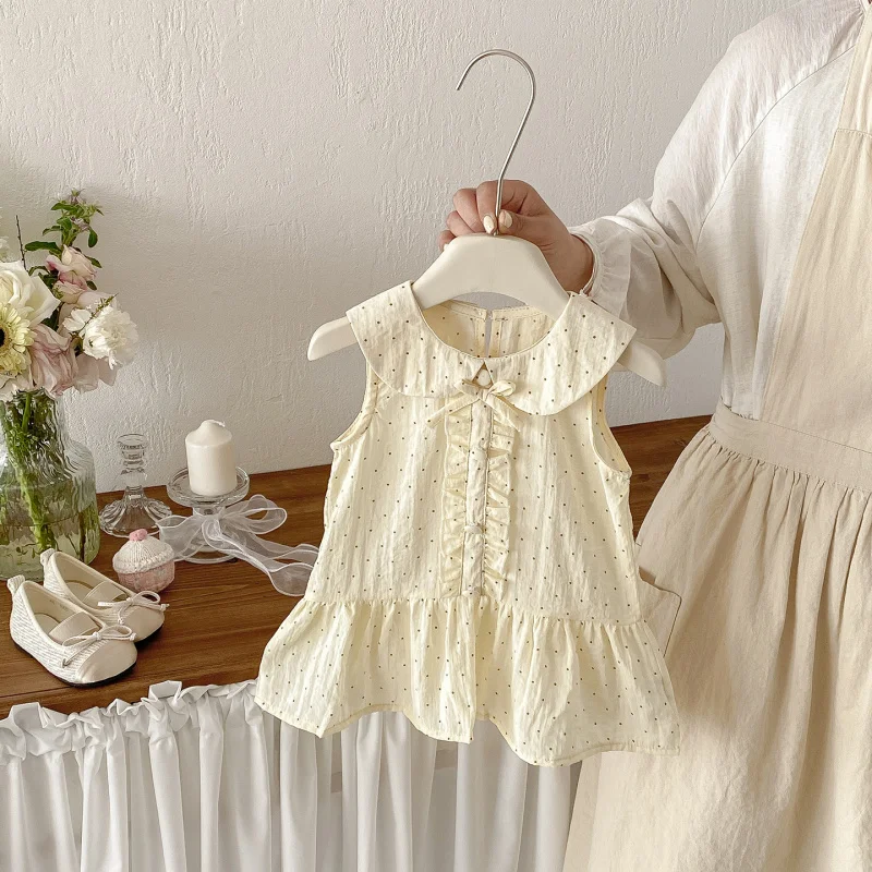 

Dianxi Infant Sweet Polka Dot Vest Dress Summer New Doll Collar Princess Dress Baby Girl Lace Dress