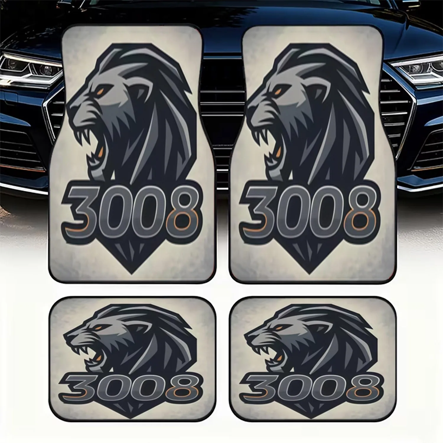 4pcs Car Floor Mats, Stylized Lion Head Logo & 