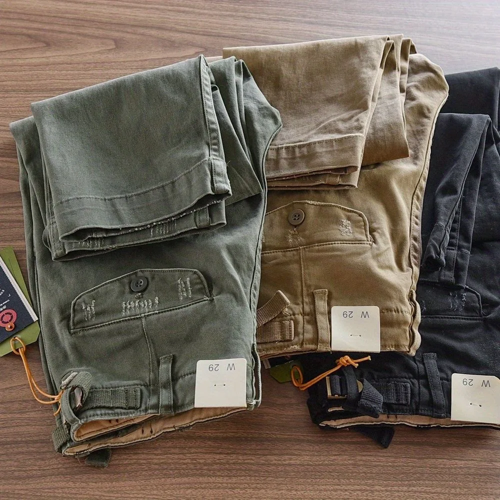 Men's Retro American Workwear Pants Autumn Winter Heavy Duty Outdoor Dirt Resistant Straight Leg Casual Trousers