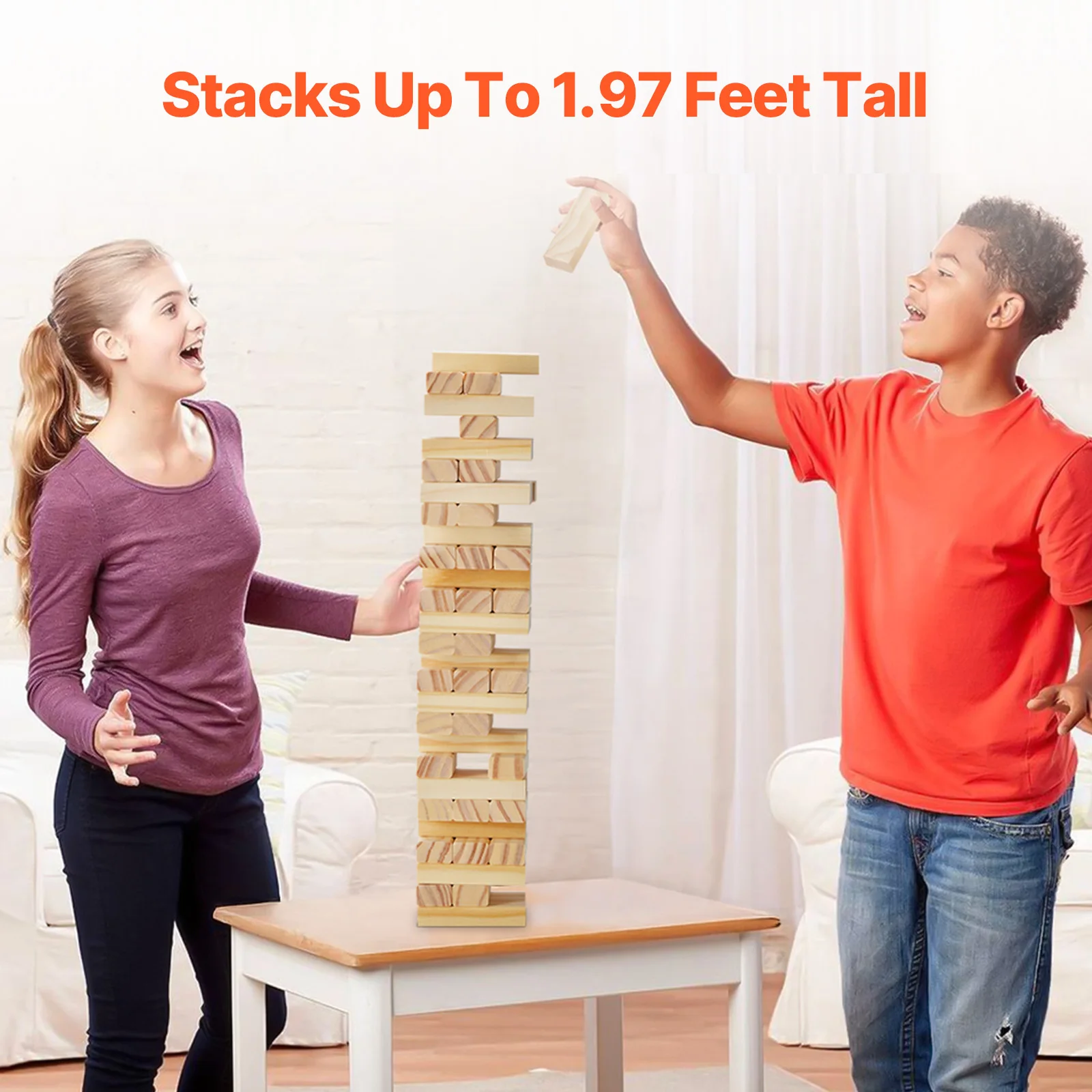 SucceBuy Tumbling ของเล่นไม้ Tumble Tower Blocks เกมไม้สน Tumbling Tower เกมเก็บลังไม้ซ้อนเกม