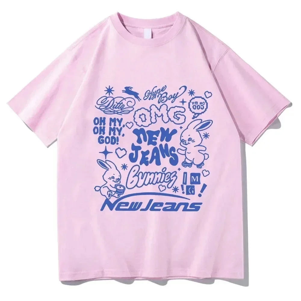 2024 NewJeans Bunies T-Shirt Harajuku Graphic Funny Kawaii T-Shirt Women\'s High Quality Daily Casual Cotton T-Shirt Korea