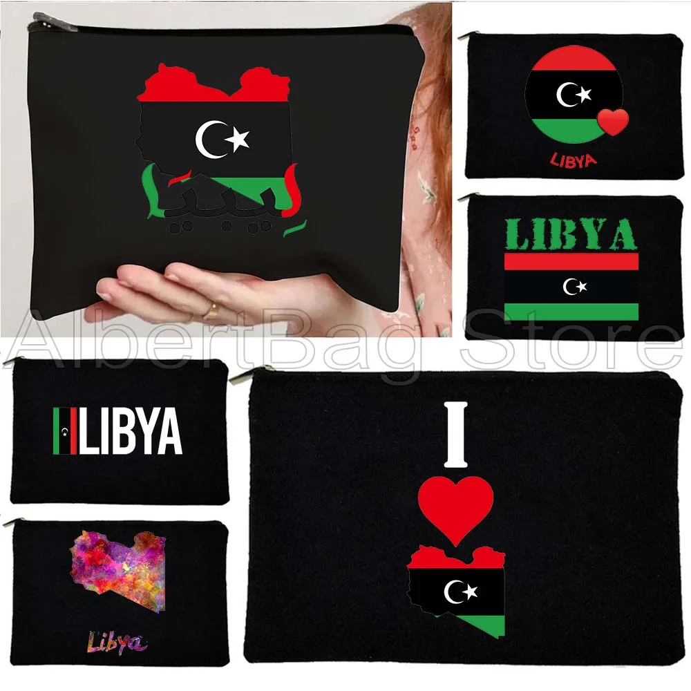 

Tripoli Libya Heart Libyan National Flag Map Arabic Omar Canvas Cosmetic Makeup Toilet Bags Pencil Case Pouch Storage Cotton Bag