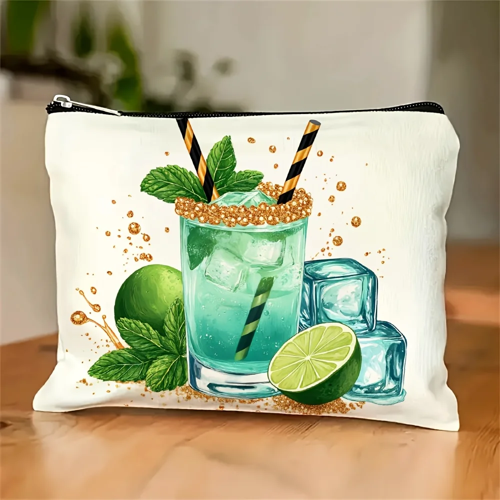 

A Tropical Cocktail Print Makeup Bag- Multifunctional Zipper Pouch, Jewelry Storage Bag, Perfect Travel Zipper Small Storage Bag