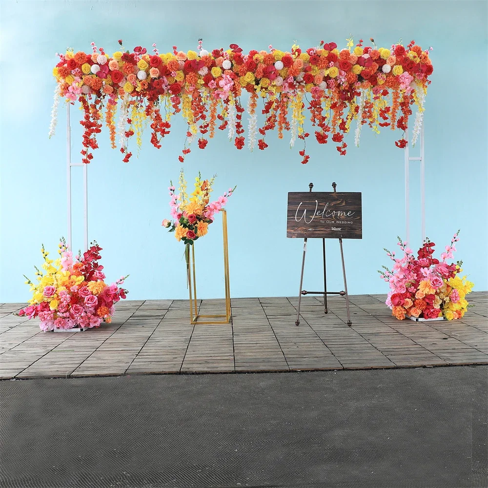 Arreglo Floral para boda, serie roja, amarilla, naranja, rosa, orquídea, glicina, arco de flores artificiales, telón de fondo, decoración para eventos personalizada