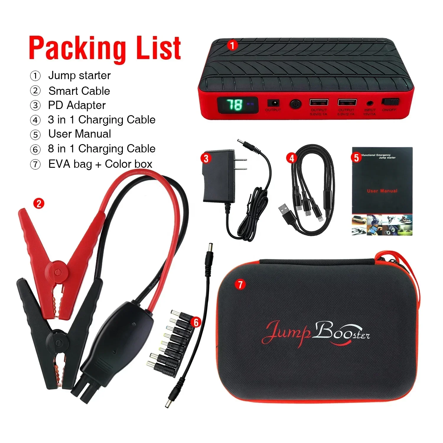 Portable Emergency Car Jump Starter with Air Compressor 1000mAh Dual USB Car Jump Charger for Car Emergency