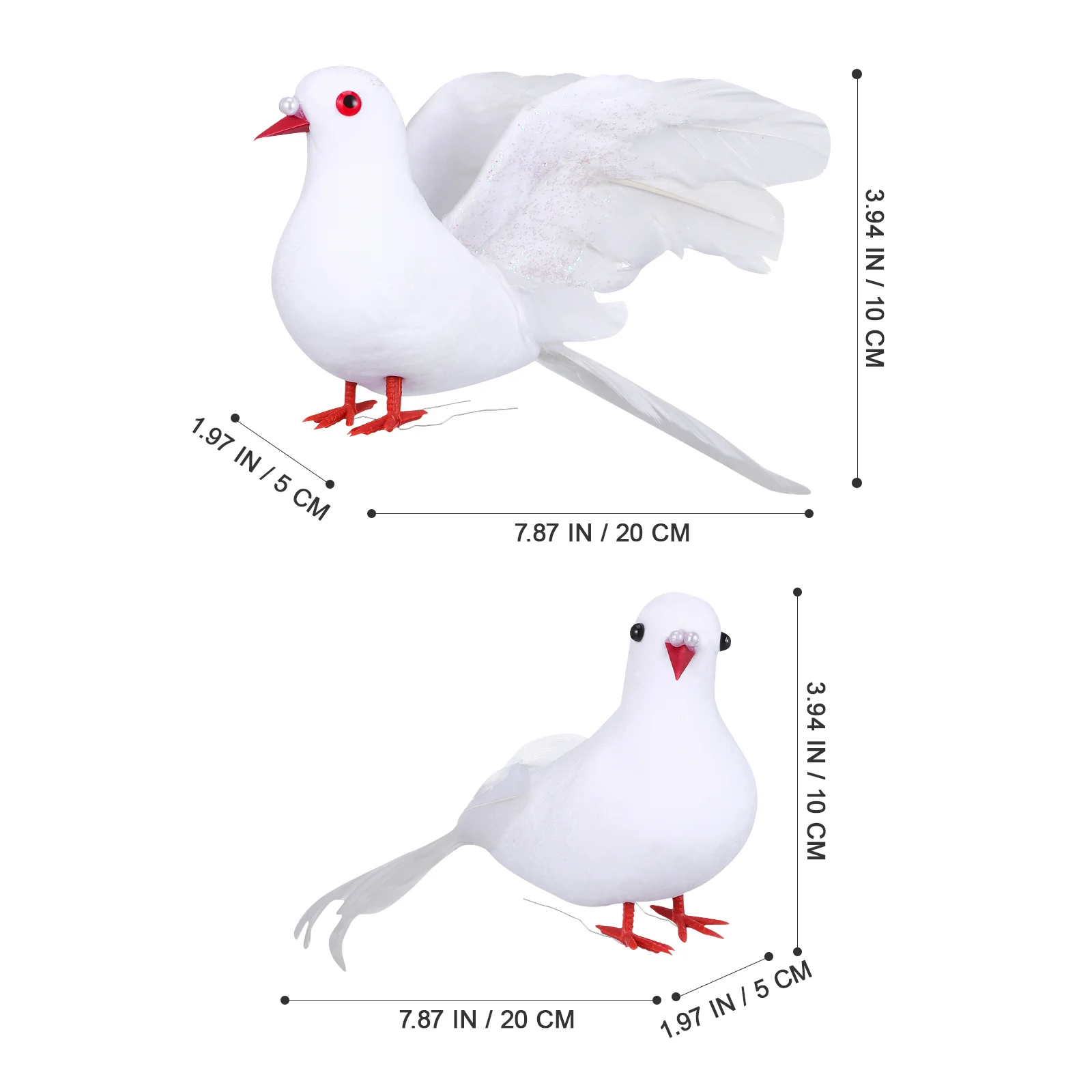 2 Pcs Artificial Pigeon Birds Peace Pigeons Photo Props for Home Decoration Wedding White (Simple Pigeon, Wing Stretchin