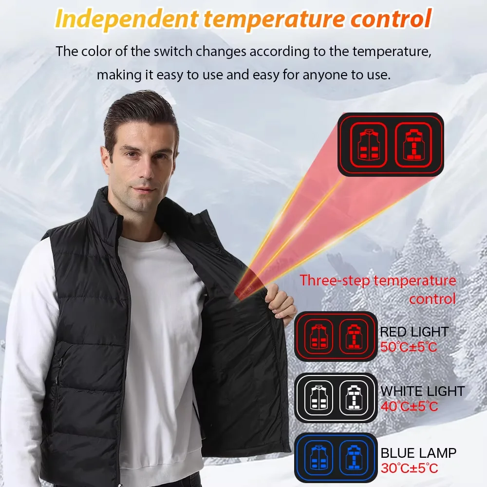 Winter Men Heated Vest USB Electric Self Heating Clothes 15 Areas Couple Style Down Vest Outdoor Warm Lightweight Heated Jacket
