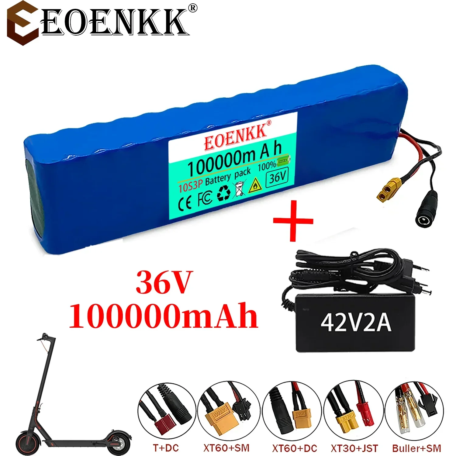 EOENKK 10S3P 36V 100Ah 18650 Rechargeable Lithium Battery Pack 1000W Power with BMS