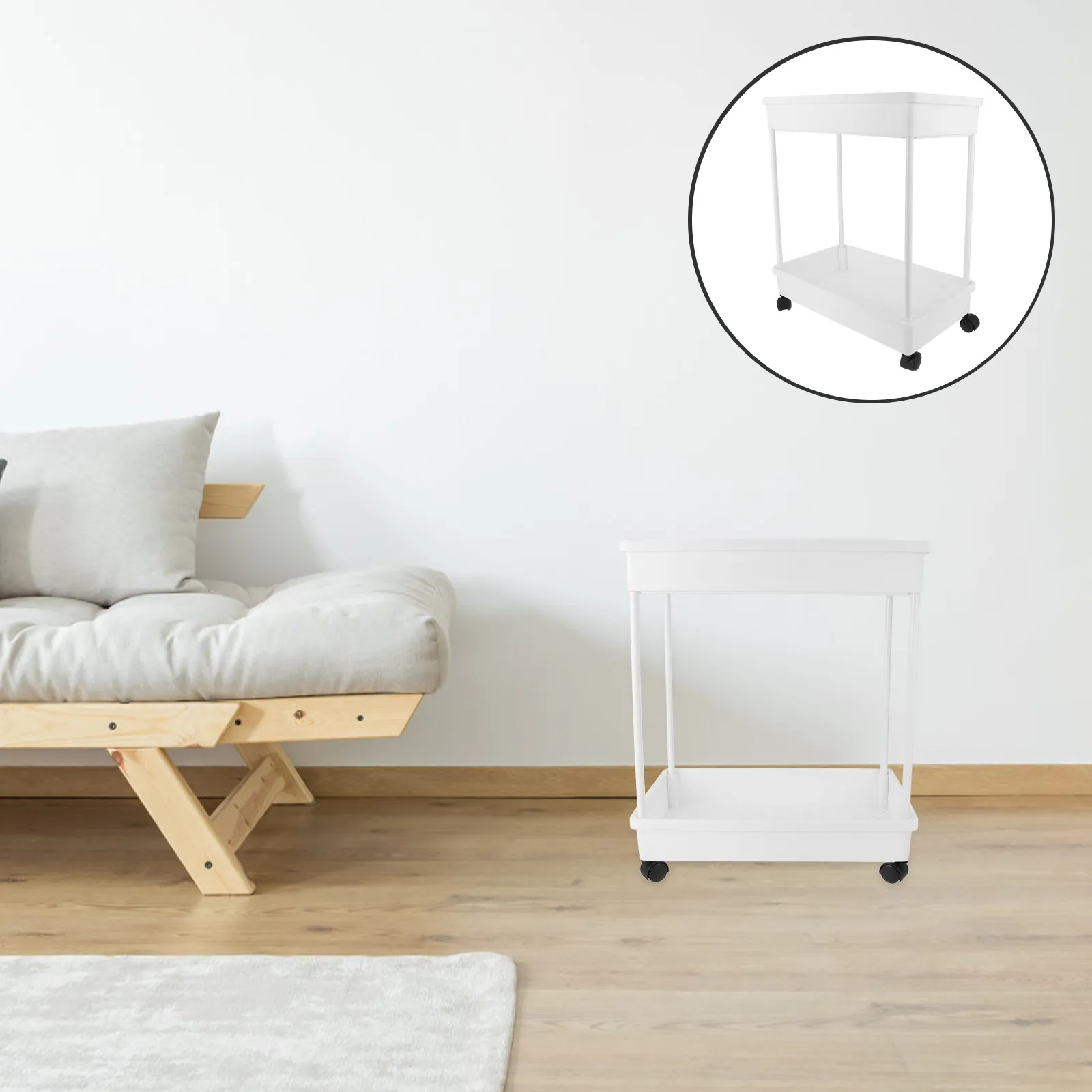 

Heavy Duty Rolling Storage Cart 2-Tier Multi Functional Plastic Shelving Rack for Kitchen Bathroom Bedroom with Lockable Caster