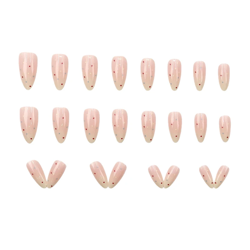 24 pezzi rosa bianco sfumato piccoli pois unghie finte con adesivo gelatina unghie finte staccabili copertura completa stampa sulle unghie