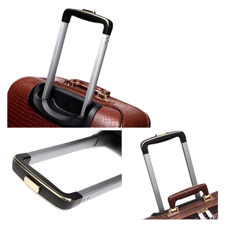 ​ ​ Koper Bisnis Kulit Sapi Asli Bagasi Perjalanan RETRO dengan Kunci TSA Di Roda 20 Inci Jinjing untuk Pria