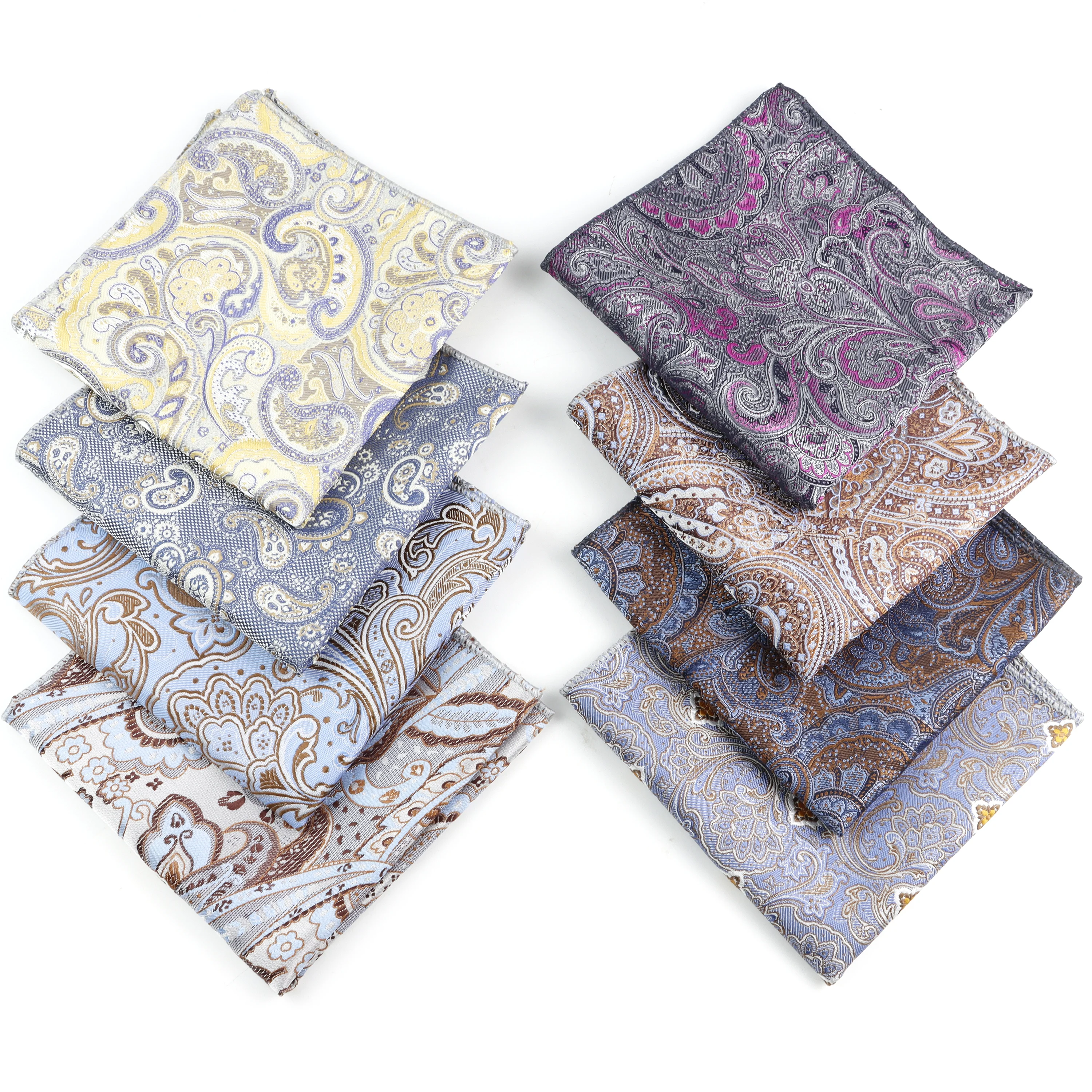 New Classic Paisley Handkerchiefs Blue Yellow Handmade 23cm Hanky For Men Wedding Business Party Suit Pocket Square Accessories