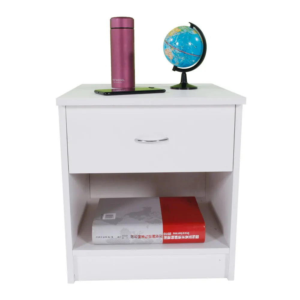 

BedSide Table P2 Particle Board Nightstand with 1 Drawer Arc-Shaped Handle White for Bedroom & Living Room 40x30x60CM