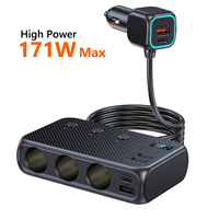 JaJaBor 3 Cigarette Socket Holes Dual PD 4USB Total 9 Charging Ports QC3.0 Fast Charging Phone Charger Independent Switch