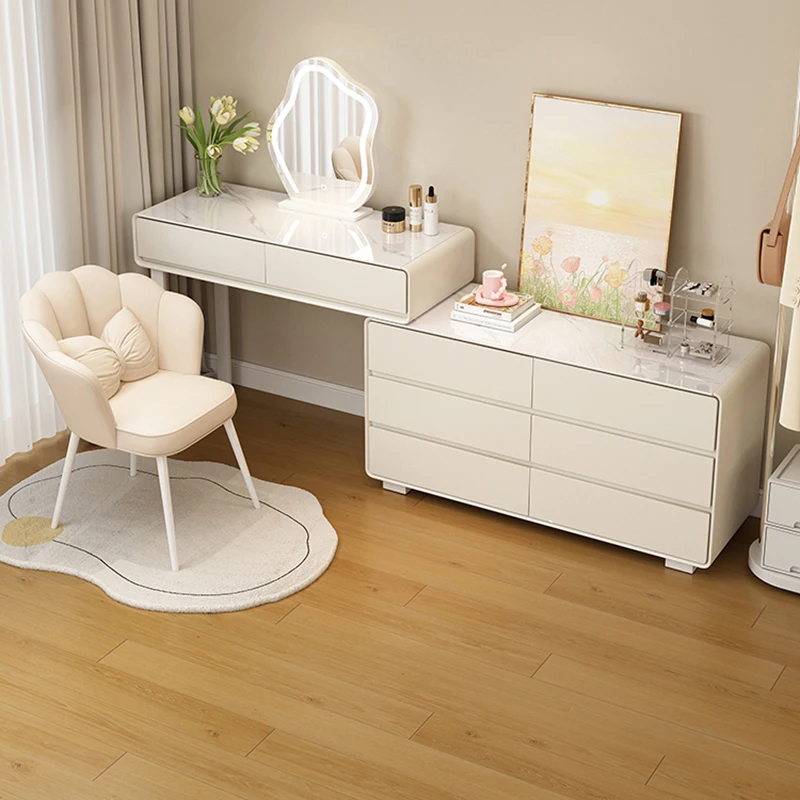 

Aesthetic Bedroom Dresser Drawers Storage Luxury Light Mirror Dressing Table White Modern Coiffeuse De Chambre Salon Furniture