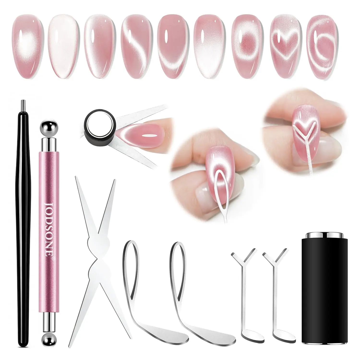 

Cat Eye Magnet Set for Nails, 3 in 1 Cylinder Magnet with Ball Magnets, Magnetic Nail Art Pen, French & Black Hole Guides for
