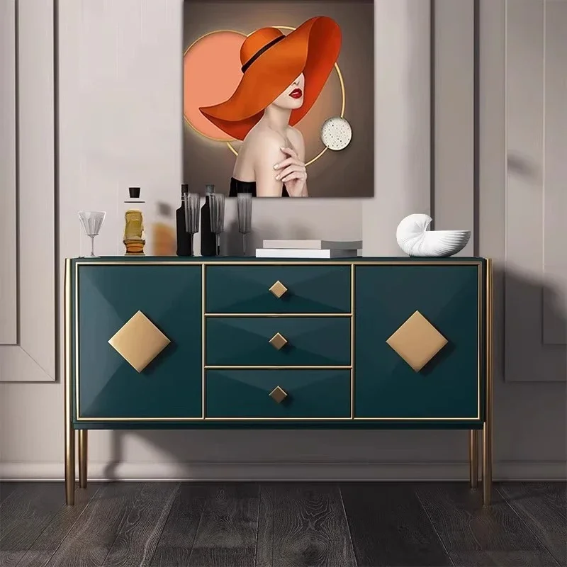 Light luxury dining side cabinet, French retro entrance cabinet, living room wall locker, antique solid wood tea cabinet storage