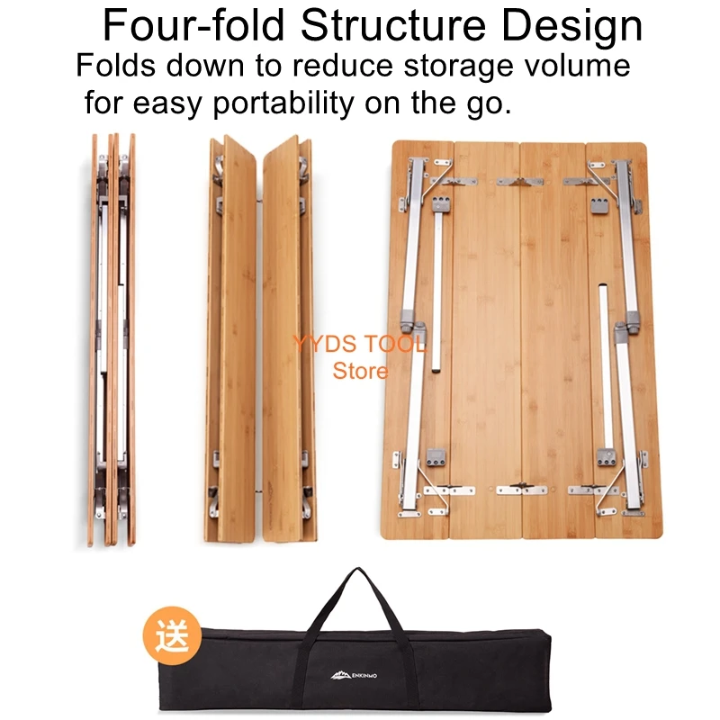 

Outdoor Folding Table with Bamboo Top Adjustable Height Camping Table Nanmu Bamboo Wood Folding Table