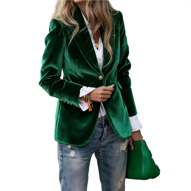 

Женский бархатный блейзер CYL на одной пуговице, элегантный офисный пиджак с имитацией карманов и отложным воротником для работы и официальных мероприятий