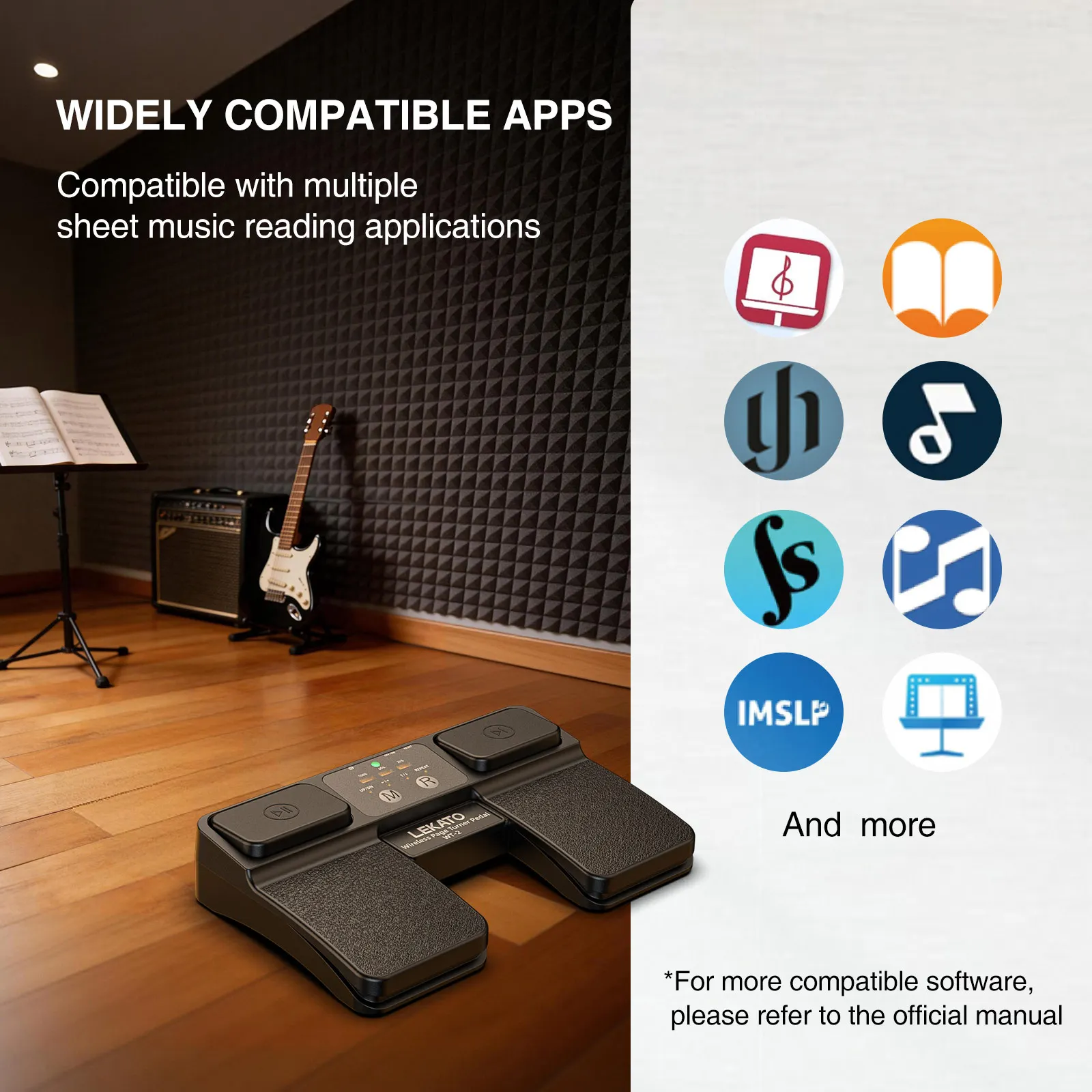 

Беспроводная Bluetooth-педаль для перелистывания страниц Lekato для планшетов iPad, 48 часов автономной работы, бесшумный дизайн педали, совместимость с iOS