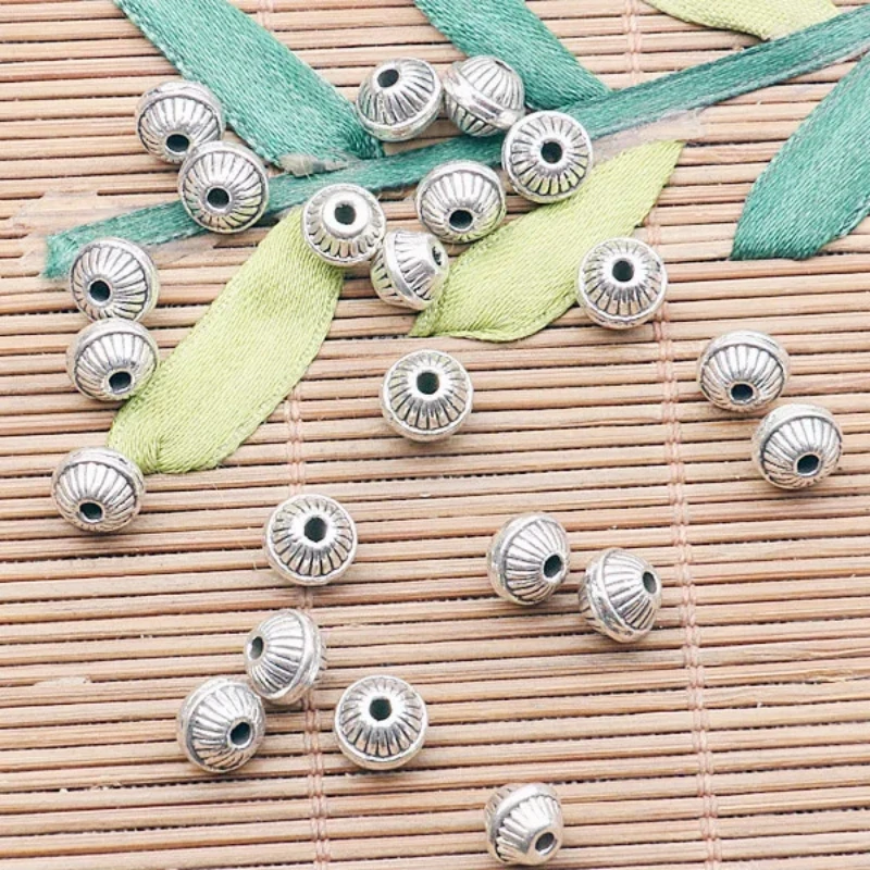 

40pcs 7*8mm Tibetan Silver Color Lined Textured Spacer Bead EF2600 Beads for Jewelry Making