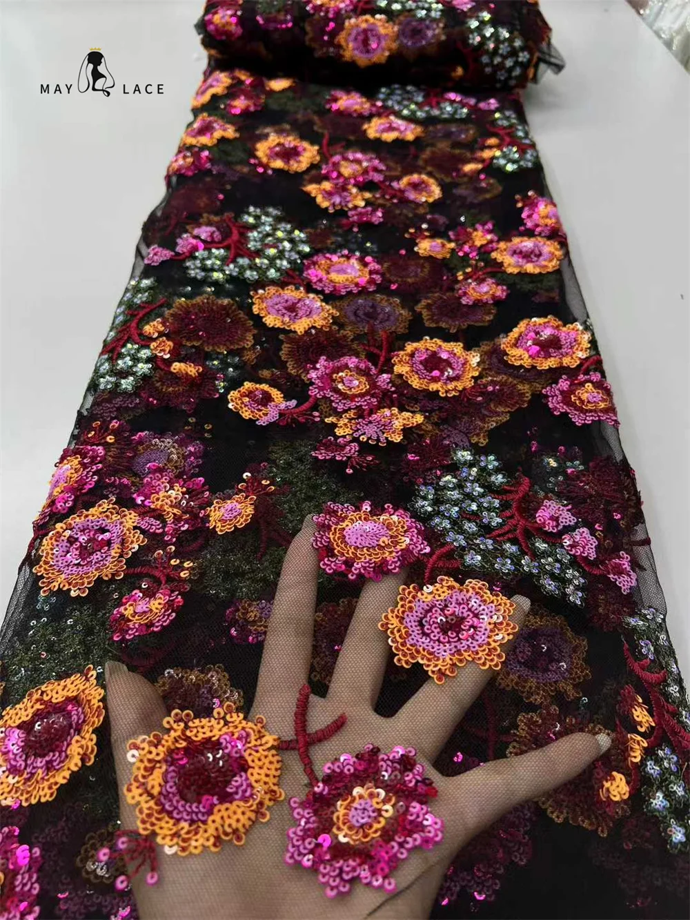 African Lace French Sequins Fabric 2025 Embroidery luxury Tulle Lace Fabric multicolor Sequins For Nigeria Wedding Dress Sewing