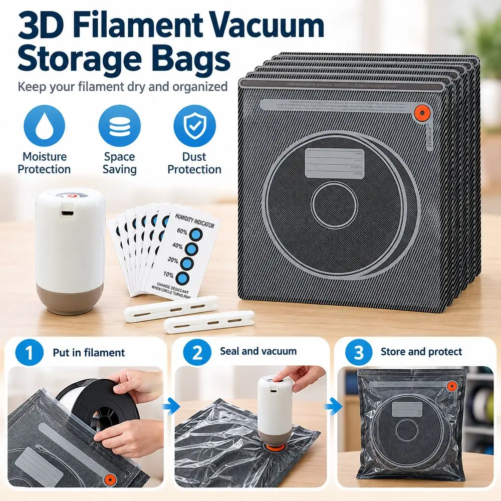 Vacuum Sealing 3D Filament Vacuum Storage Bags Textured Surface Sealing Clips 3D Filament Storage Bag Moisture Indicator Cards