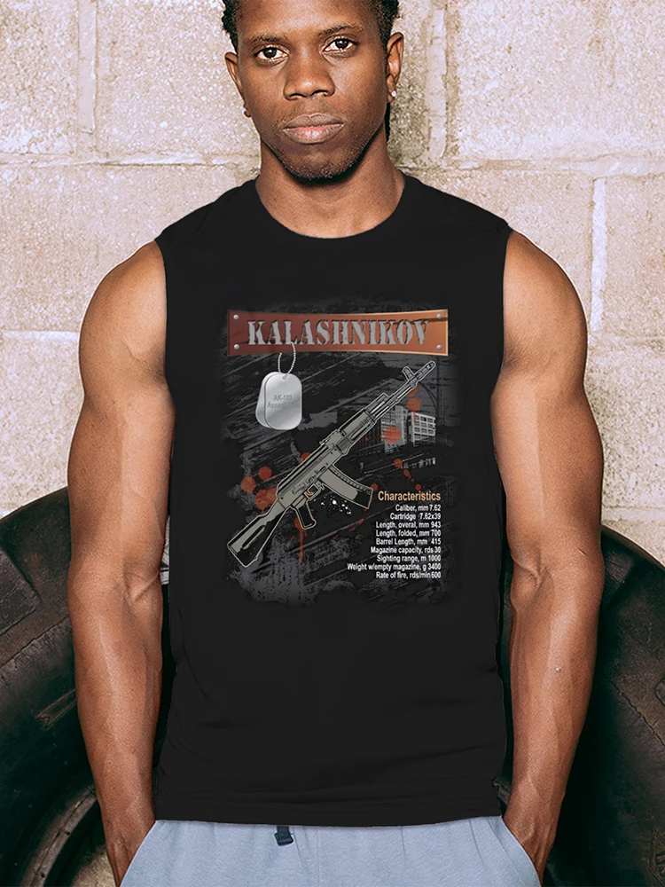 Russian Military Kalashnikov AK-103 Assault Rifle Tanktop 100% Cotton O-Neck Casual Mens Vest Sleeveless Tee Shirt Streetwear