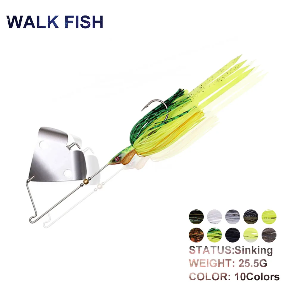 

WALK FISH 1PCS 25.5G Spinner Buzz Bait Sinking Artifical Metal Spoon Fishing Lure Bass Pike Swimbait Wobbler Fishing Accessories