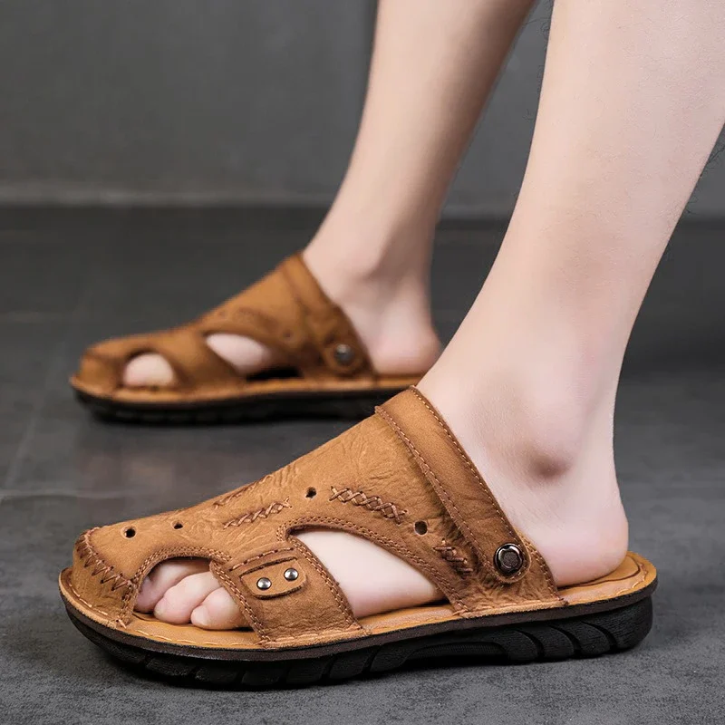 Genuine Leather Sandals for Men Summer Sandals Casual Shoes Breathable Men Sendel New Fashion Mens Beach Sandals Sandale Homme