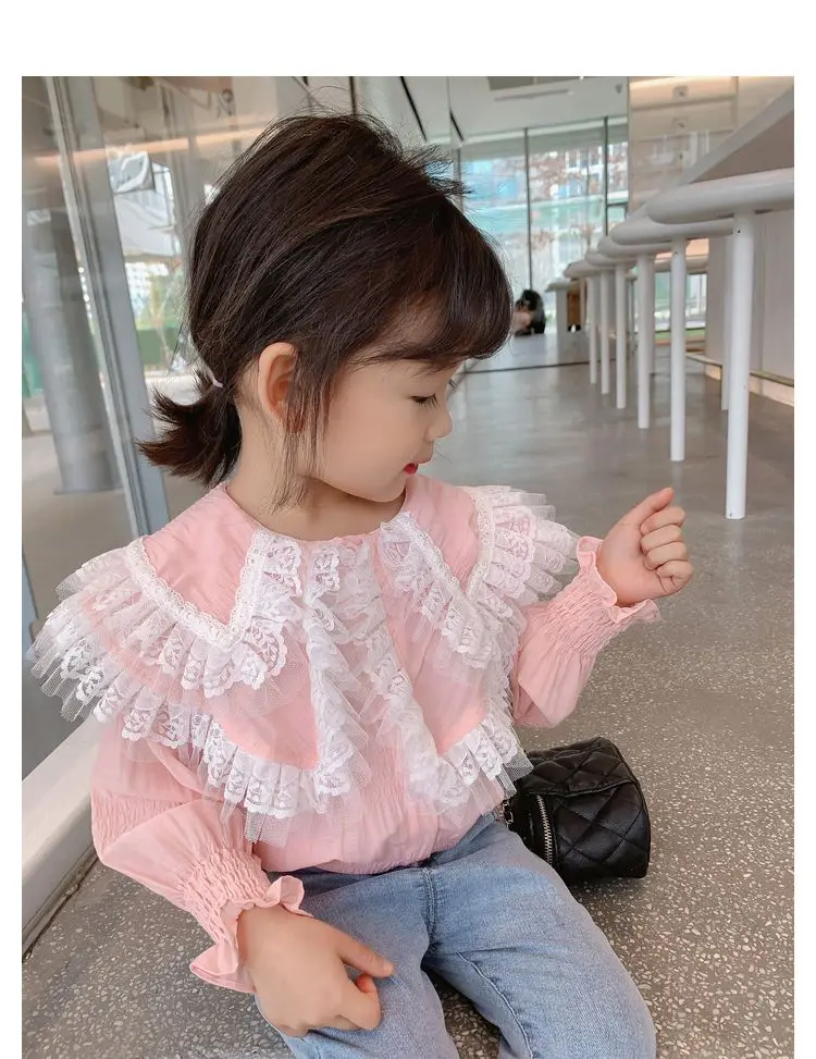 Girls' Shirt 2025 New Spring and Autumn Western Style Top Fashionable Student Baby Long Sleeve White Doll Collar Princess