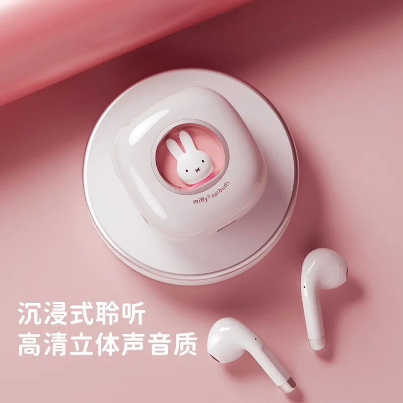 Novos fones de ouvido Bluetooth sem fio Miffy fofos de alta qualidade de som e presentes de casal bonitos para homens e mulheres
