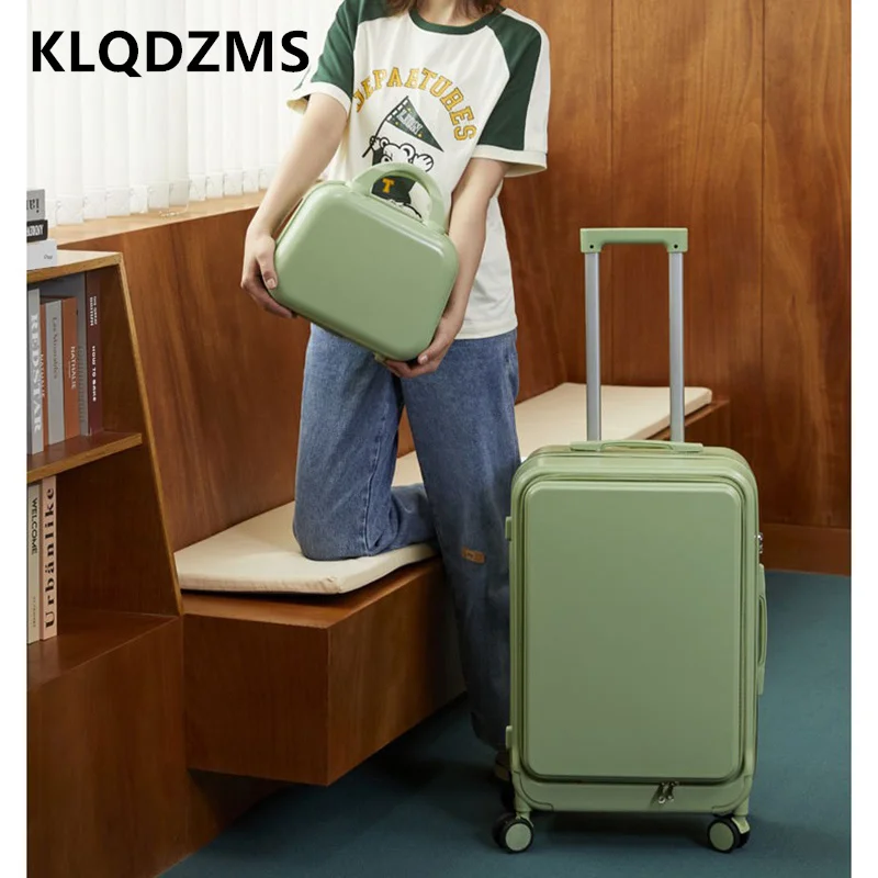 

KLQDZMS 20"22"24"26 Inch PC Suitcase Front Opening Laptop Boarding Case Multifunctional Trolley Case USB Charging Luggage
