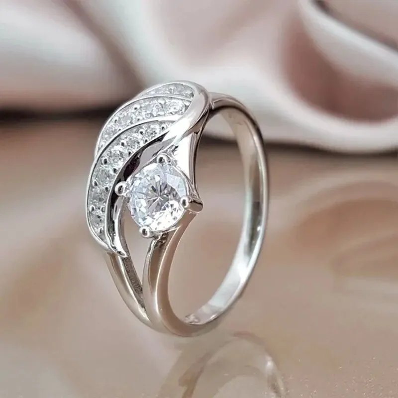Classic Fashion Women Rings Metal Gold Color White Zircon Ring for Women Romantic Bride Girl Proposal Ring Wedding Jewelry Gift image 4