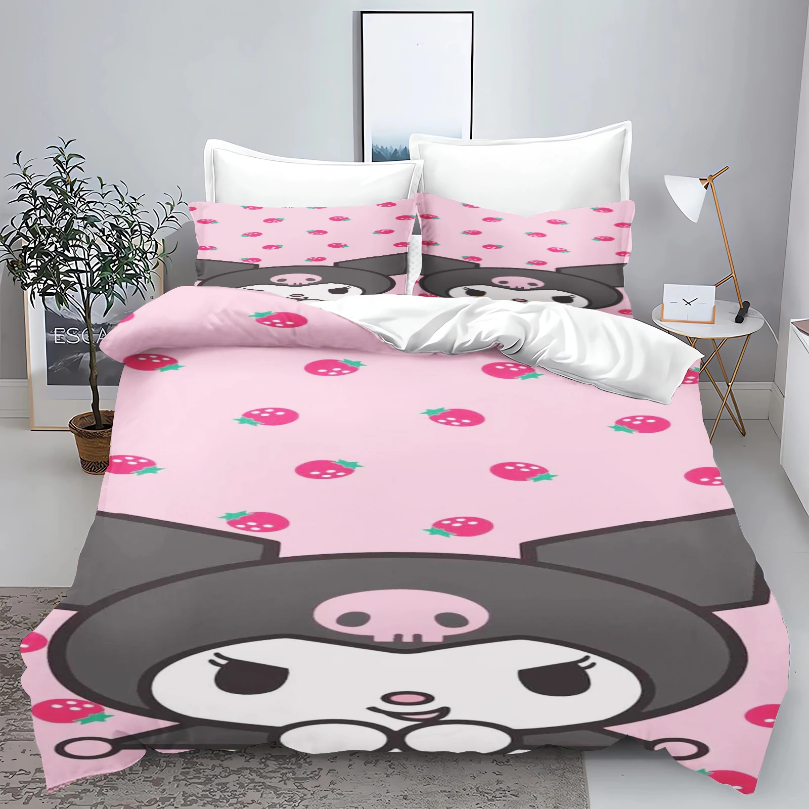 Cartoon Kuromi Home Duvet Cover Sanrio 100% Polyester Adult Gift 2/3pcs Bedding Set Anime Reactive Printing Household Items
