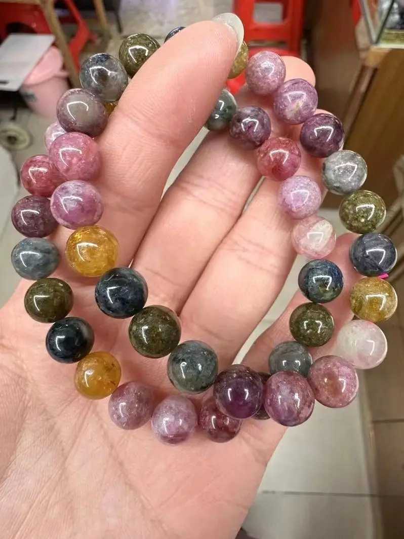AAA 2025 New Colourful Tourmaline Stone Beads Energy Fashion Bracelet Natural Gemtone Jewelry Bangle For Woman For Man Wholesale