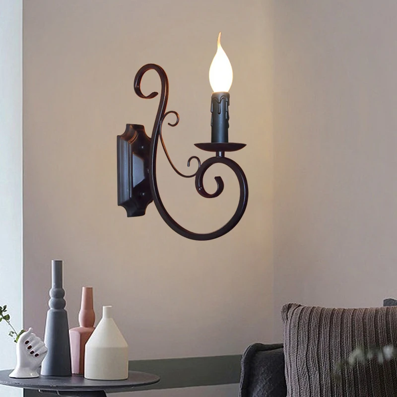 Retro European Single Headed Wall Lights Lamp Iron Art Living Room Background Wall Bedroom Wall Lamp Balcony Decorative Lamp Bra