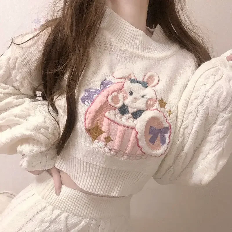 Mode Winter Meisje Jumper Harajuku Vrouwen Trui Kawaii Konijn Losse Casual Trui Vrouwelijke Streetwear Knit Trui Mujer Top