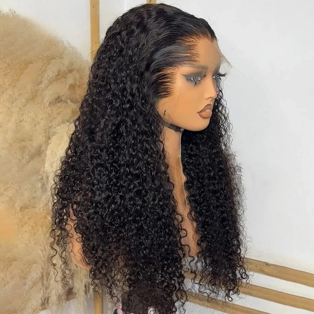 

Natural Hairline Long 26Inch Kinky Curly Preplucked Soft Black Color 180Density 13x4Lace Front Wig For Black Women Baby Hair