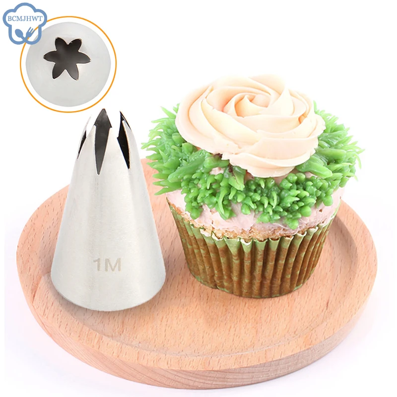 #1M Cake Decorating Nozzle 304 Stainless Steel Icing Baking Pastry Tools Pastry Flower Mout Straight 6-Tooth Cream Nozzle