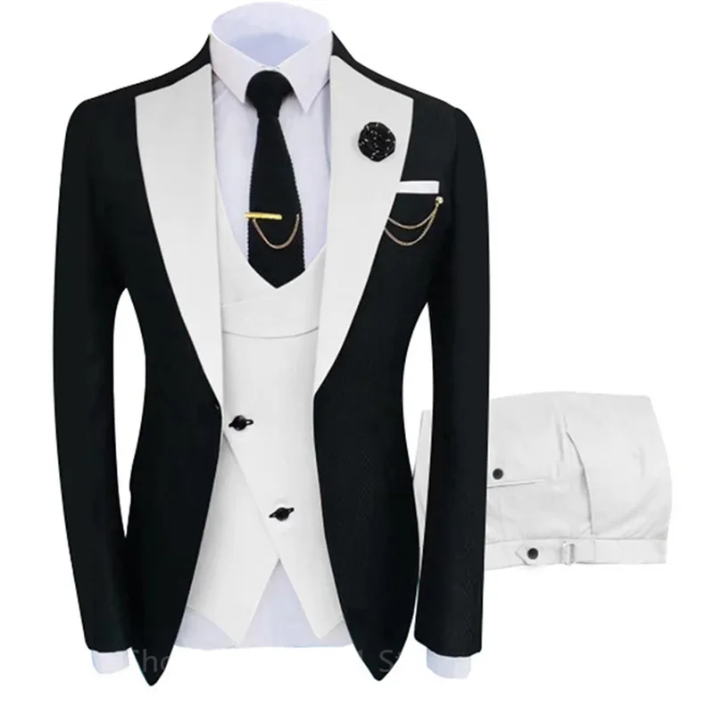 3 Piece New Suit Men\'s Fit Costume Homme Shawl Lapel Blazer Tuxedo Popular Party Wedding (Blazer+Vest+Pants)