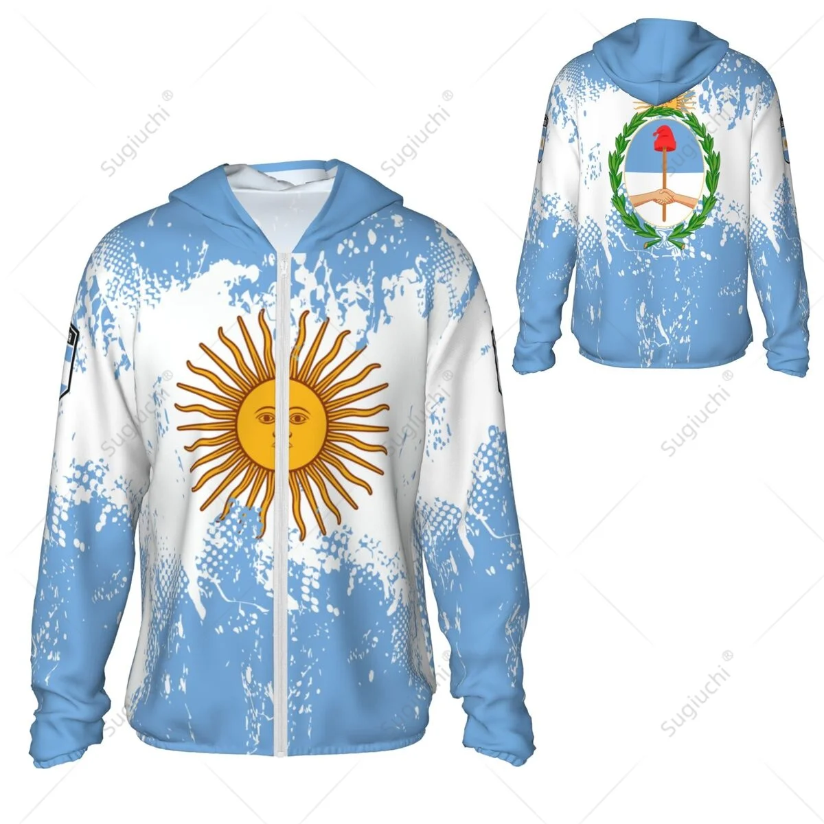 Bendera Argentina Hoodie pelindung matahari pakaian tabir surya memancing bersepeda berlari cepat kering lengan panjang dengan ritsleting poliester