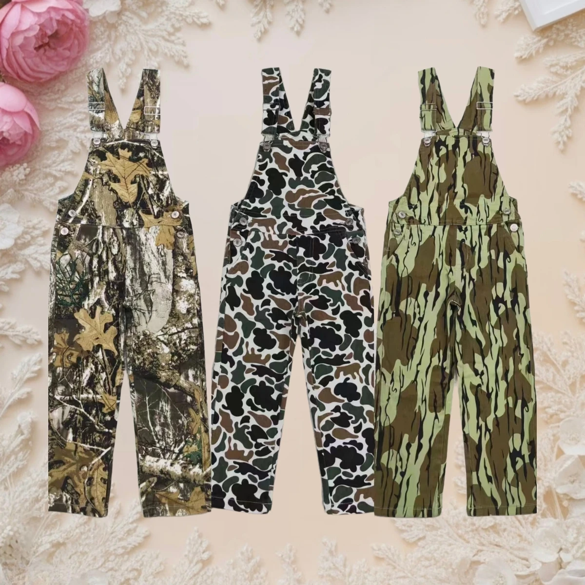 

Wholesale Baby Boy Girl Denim Overalls Pocket Bottom Camo Kids Clothing Children Toddler Flared Ripped Pants One Piece Jeans