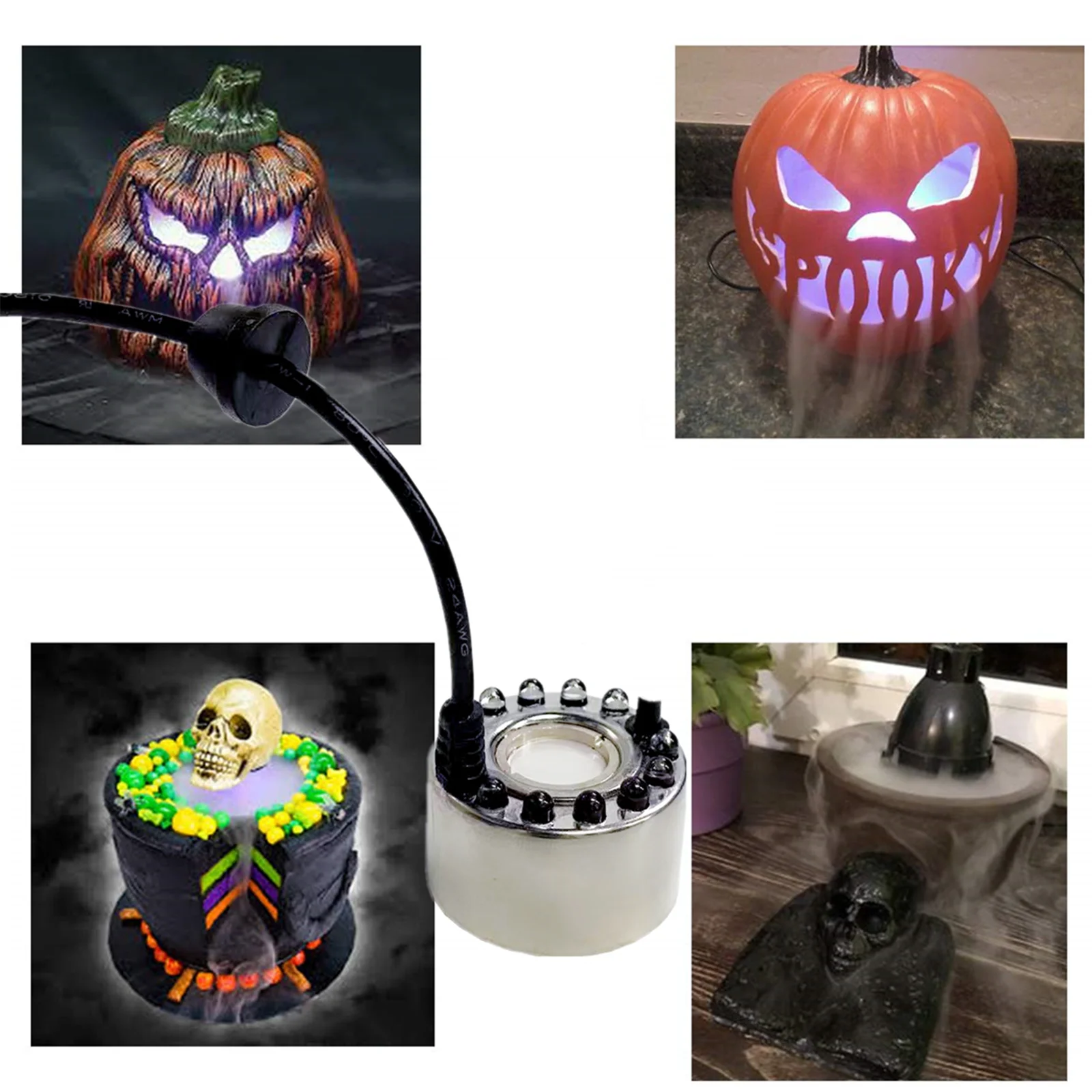 Halloween Fogger Mist Maker With 2 Head 24 Colorful Lights For Decorating Pond Rockery Fish Tank Water Fountain Ornament Mister