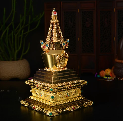 21cm # GOOD Buddha Buddhist bless family home Safety Health wealth efficacious Protection gold Buddha pagoda - cost