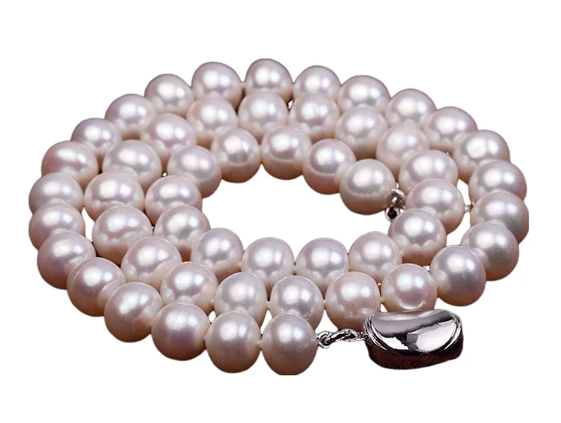 Terisa Pearl Jewelry Classic 9-10mm White Flat Cultured Freshwater Pearl Necklace for Women T-FPN120