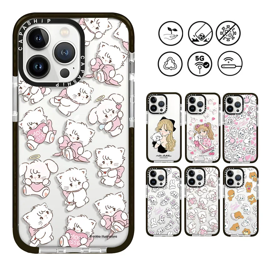 Cute Little Cat Rabbit Girl Phone Case For iPhone 16 15 14 13 12 11 Pro X XS XR Max 7 8 Plus SE Soft TPU Shockproof Back Cover