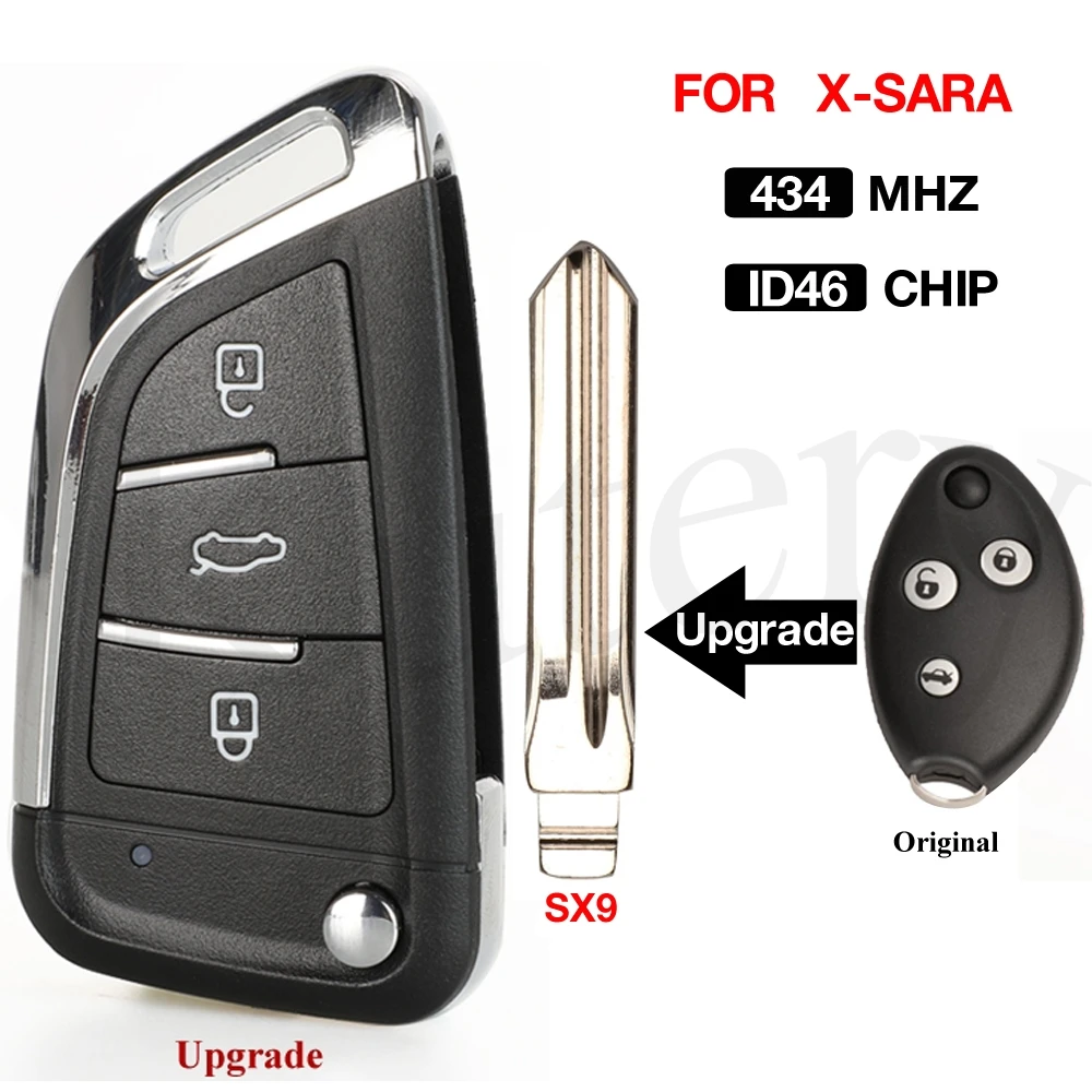 jingyuqin 3 BTN 434MHZ ID46 Chip Upgrade Folding Flip Remote Car Key For Citroen X-Sara C3 C5 Before 2009 With Uncut SX9 Blade