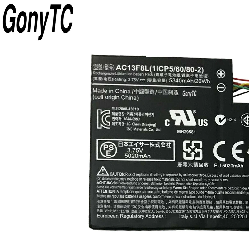 Imagem -03 - Nova Bateria Original Ac13f8l Ac13f3l para Iconia Tab Acer w4 A1810 A1911 A1-a810 W4-820 W4-820p 3.75v 20wh